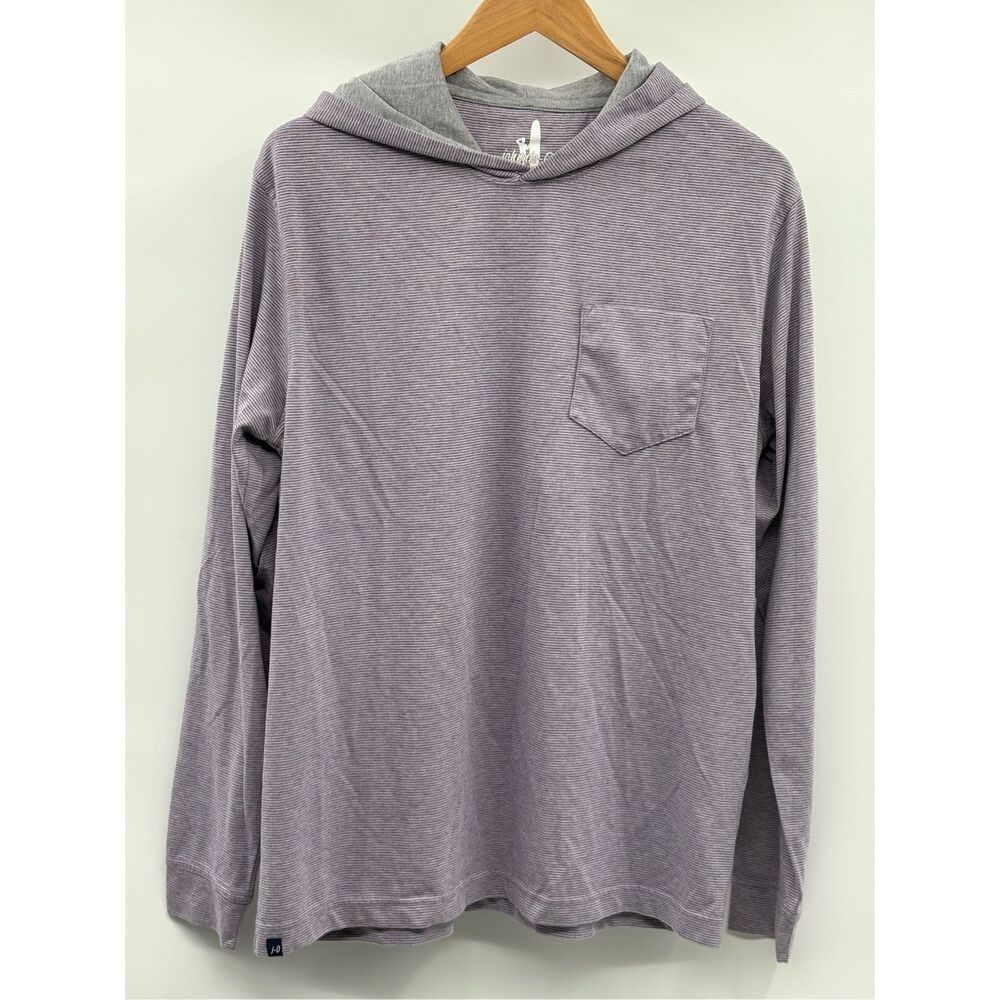 Johnnie-O Pullover Hoody Shirt Men Large Purple Striped Long Sleeve Logo